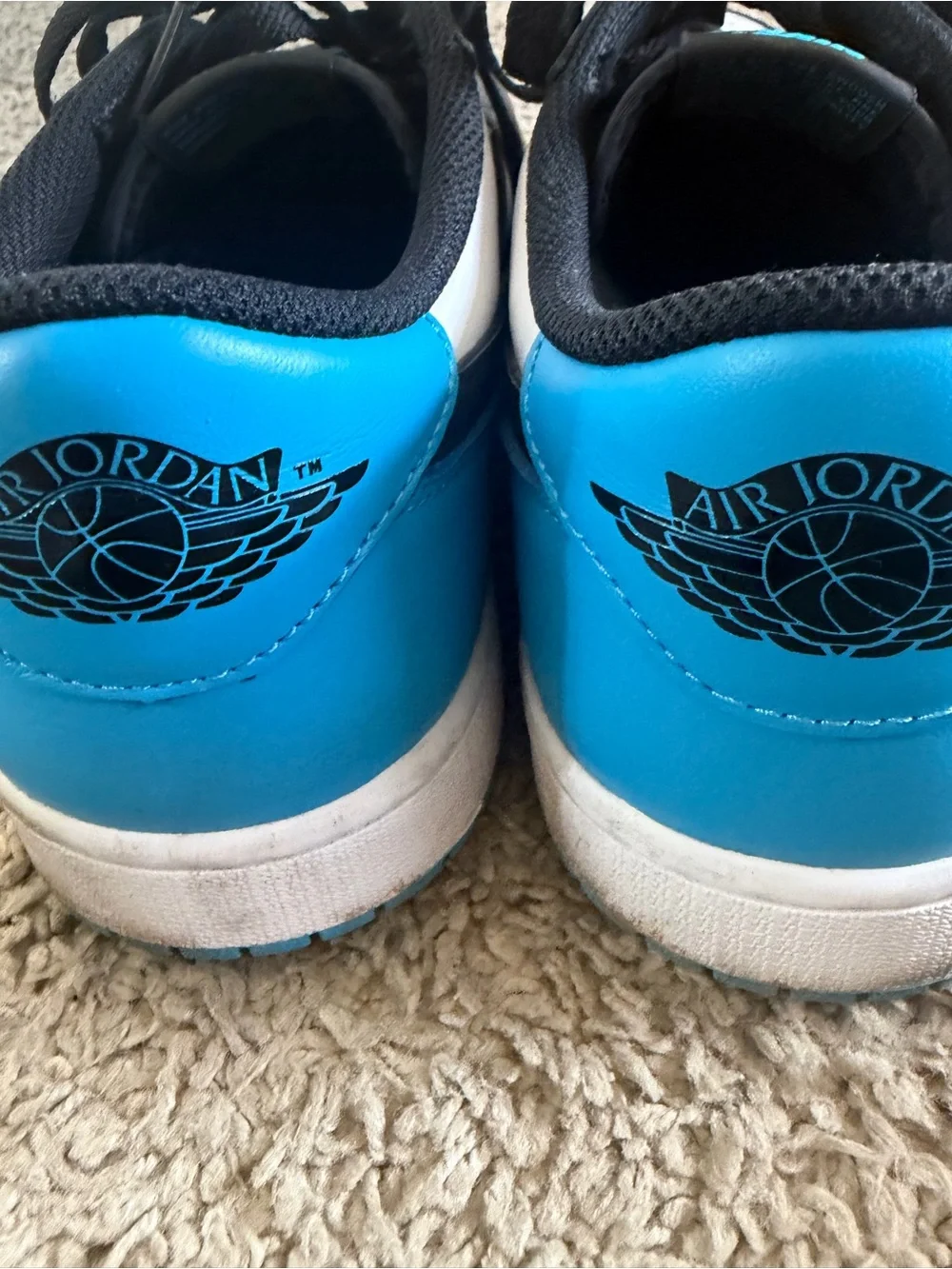 Size 11.5 Men Jordan 1 Retro Low OG Black Dark Powder Blue Pre Owned As is - Picture 6 of 8